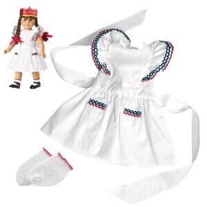 American Girl Molly Birthday Dress Socks Party Pinafore Mesh Anklets Set Vintage